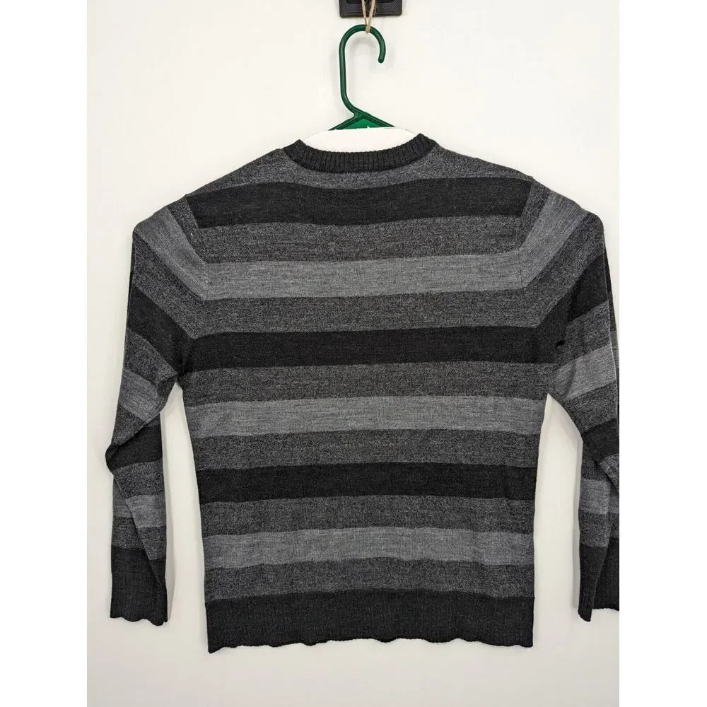 Smartwool Men's Wool Blend Black Gray Striped Crewneck Sweater, Medium EXCELLENT